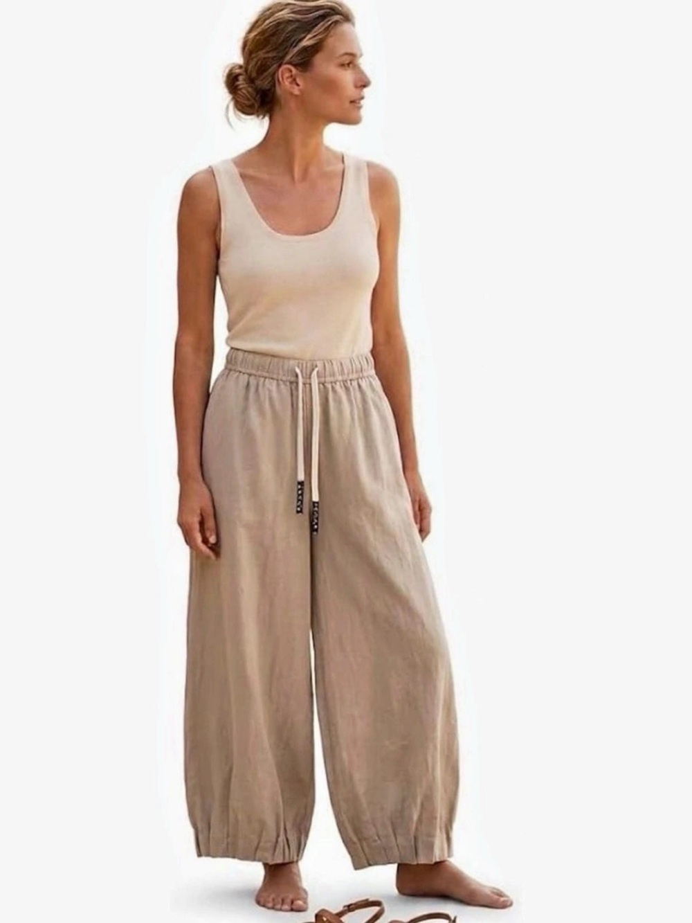 Linen Harem Pants - Elastic Drawstring